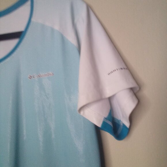 Columbia Shirt Women 1X Short Sleeve Active Athletic Omni-Shade Blue Teal White - Picture 10 of 16